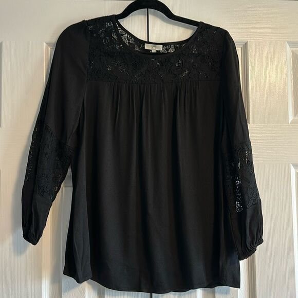 Joie Black Long Sleeve with Lace Blouse - Picture 1 of 6
